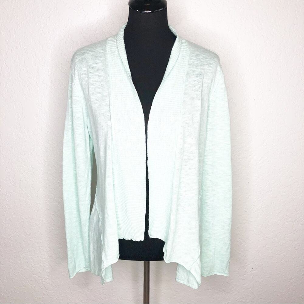 Eileen Fisher light pale mint green open front‎ linen blend cardigan size Medium